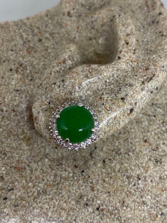 Vintage Green Jade Earrings Stud Button - image 7