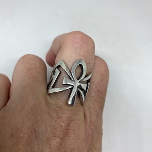 Vintage Silver White Bronze Gothic Egyptian Ankh Men Ring
