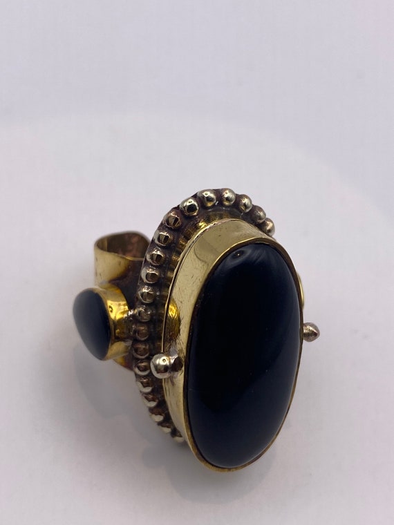 Vintage Black Onyx Brass Poison Pillbox Adjustabl… - image 8