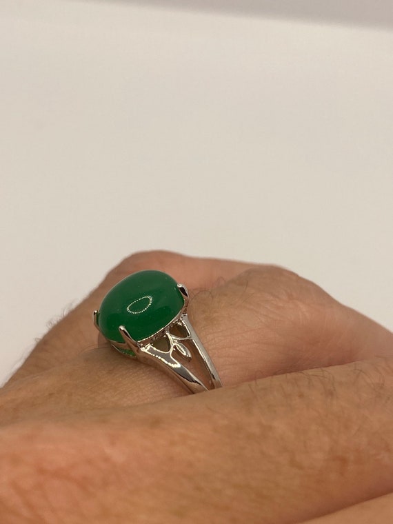 Vintage Lucky Green Nephrite Jade Cocktail Ring - image 4