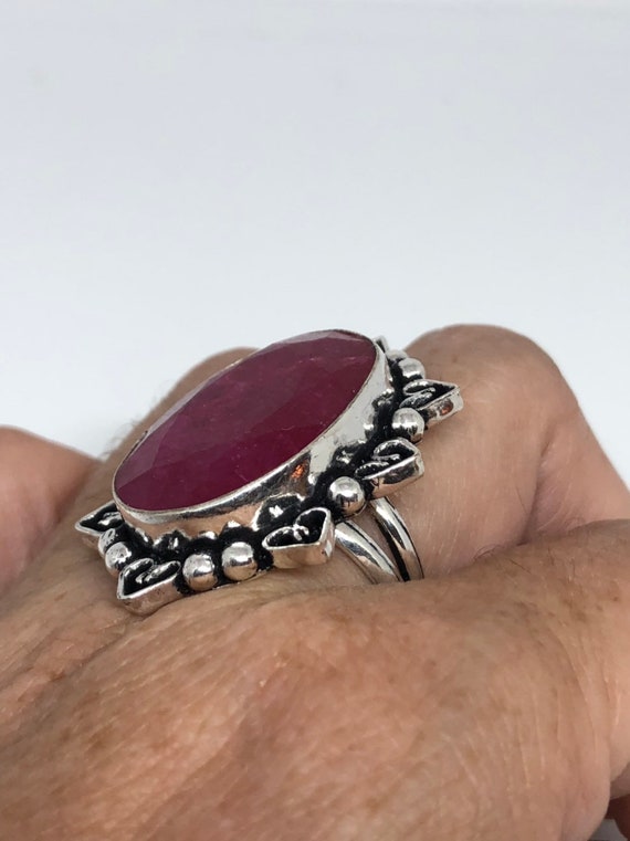 Vintage Handmade Raw Pink Ruby Silver Gothic Ring - image 10