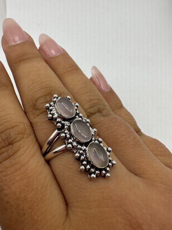 Vintage Genuine Rose Quartz Silver Ring - image 2