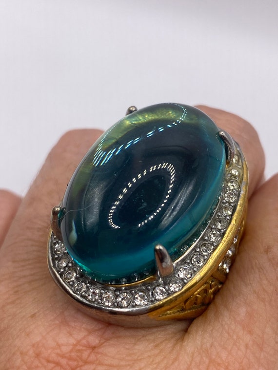 Vintage Aqua Green Art Glass Cocktail Ring - image 1