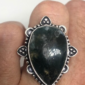 Vintage Green Moss Agate Cocktail Ring