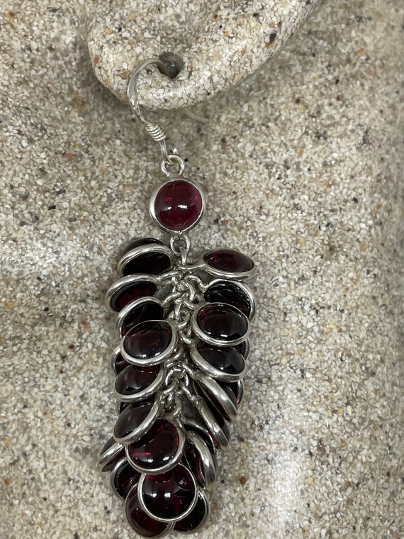 Vintage Bohemian Red Garnet Earrings Golden 925 Sterling Silver