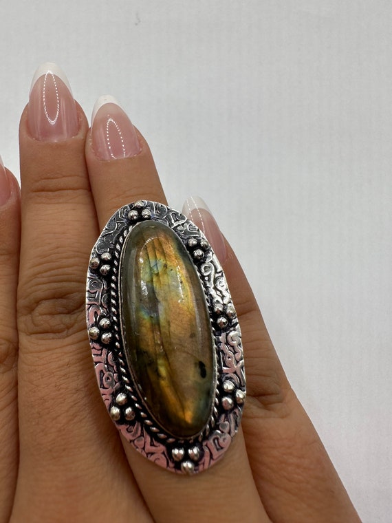 Vintage Large Labradorite Rainbow Moonstone Stone… - image 1