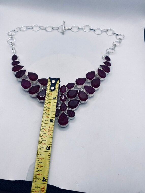 Vintage Red Carved Raw Ruby Choker Silver Collar … - image 4