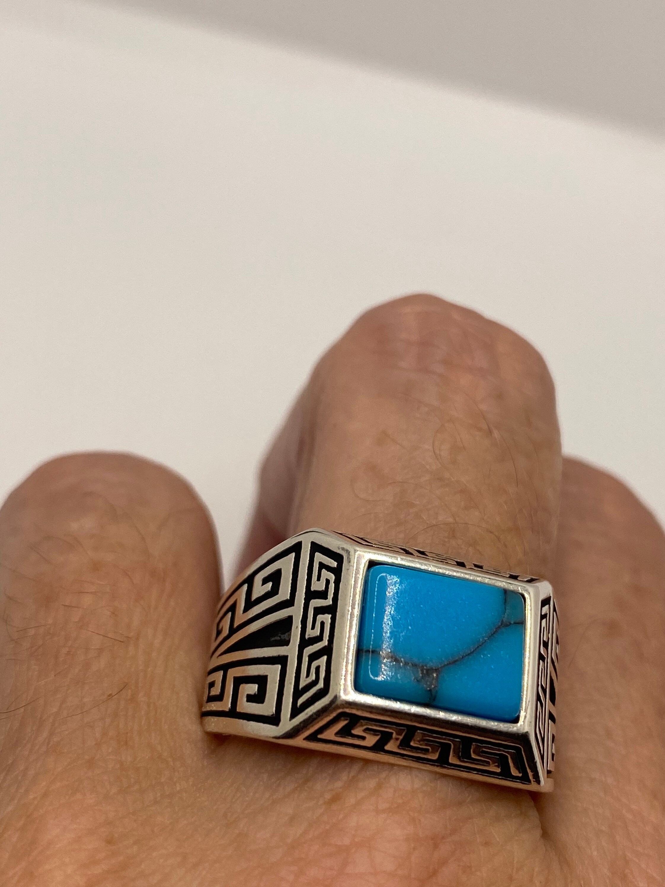 Vintage Turquoise Mens Ring in 925 Sterling Silver - Etsy