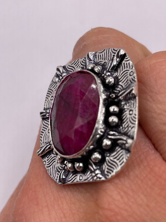 Vintage Raw Pink Ruby Deco Silver Cocktail Ring - image 3
