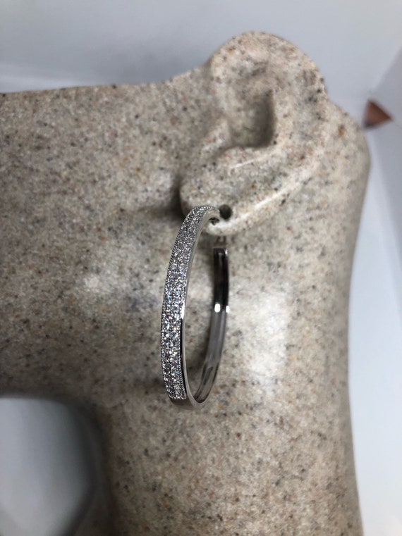 Vintage Hoop Earrings Silver diamond look Austria… - image 5