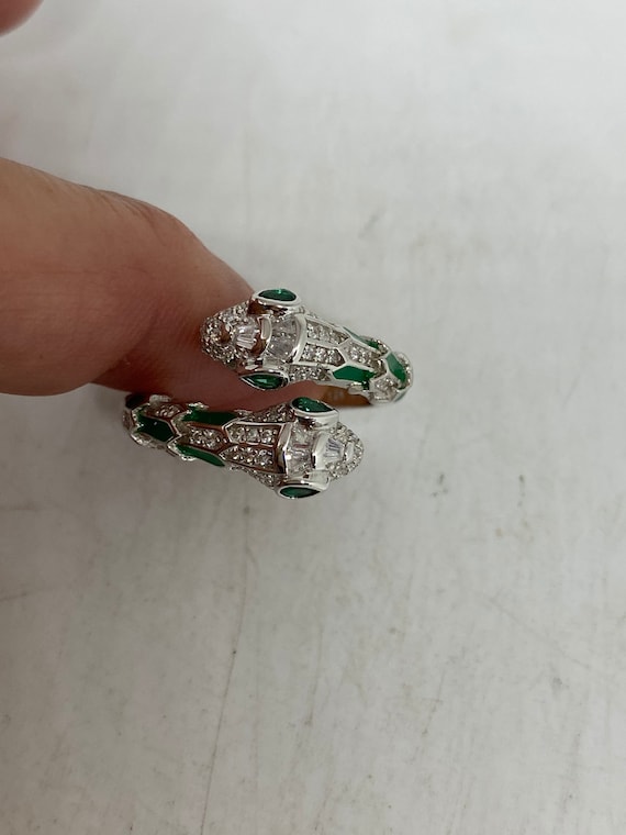 Vintage Snake Ring  Sterling Silver Emerald Green… - image 9