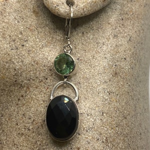 Vintage Black Onyx Green Peridot Earrings 925 Sterling Silver Deco Dangle Chandelier