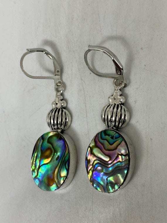 Vintage Handmade Silver Rainbow Abalone Earrings - image 4