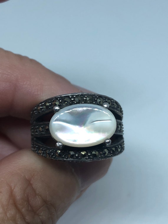 Vintage Mother of Pearl 925 Sterling Silver Marca… - image 7