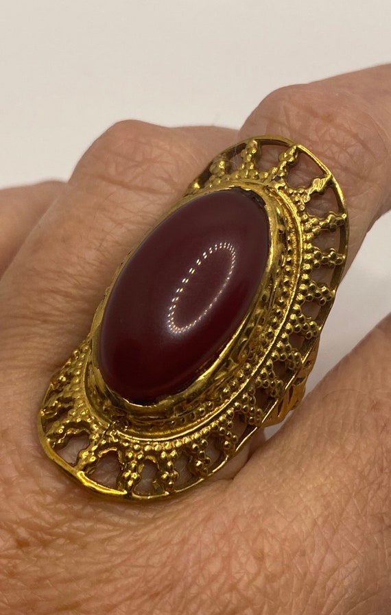 Vintage Red Carnelian Glass Brass Antique Ring