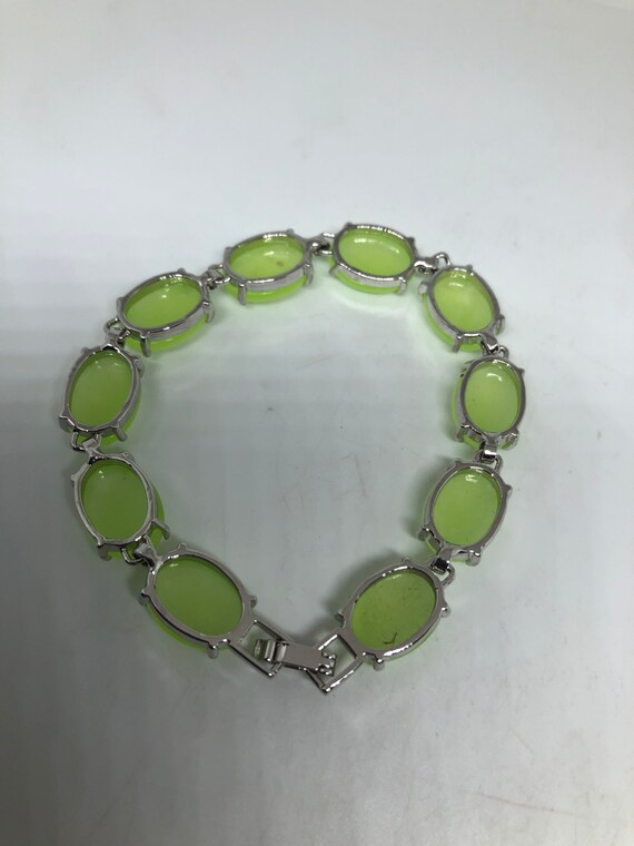 Vintage Green Chalcedony Bracelet Silver Bronze - image 3