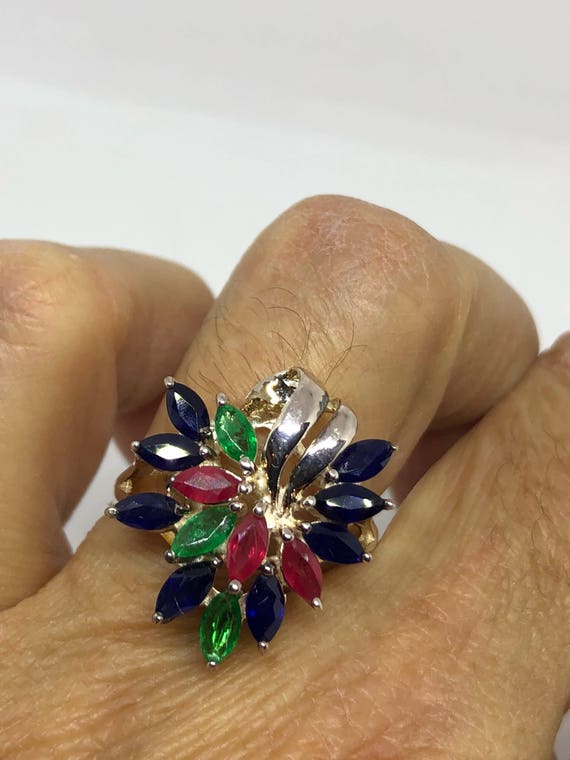 Vintage Ruby Emerald Sapphire Sterling Silver Coc… - image 1