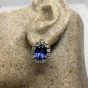Vintage Mystic Blue Topaz Gemstone Filigree 925 Sterling Silver Hoop Earrings