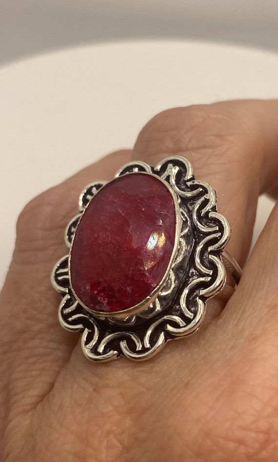 Vintage Handmade Raw Pink Ruby Silver Gothic Ring - image 2