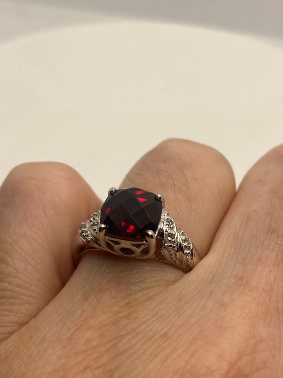 Vintage Red Bohemian Garnet Ring 925 Sterling Sil… - image 1