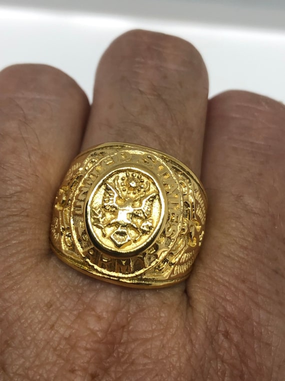 Vintage Mens Golden US Army Military Ring - image 10