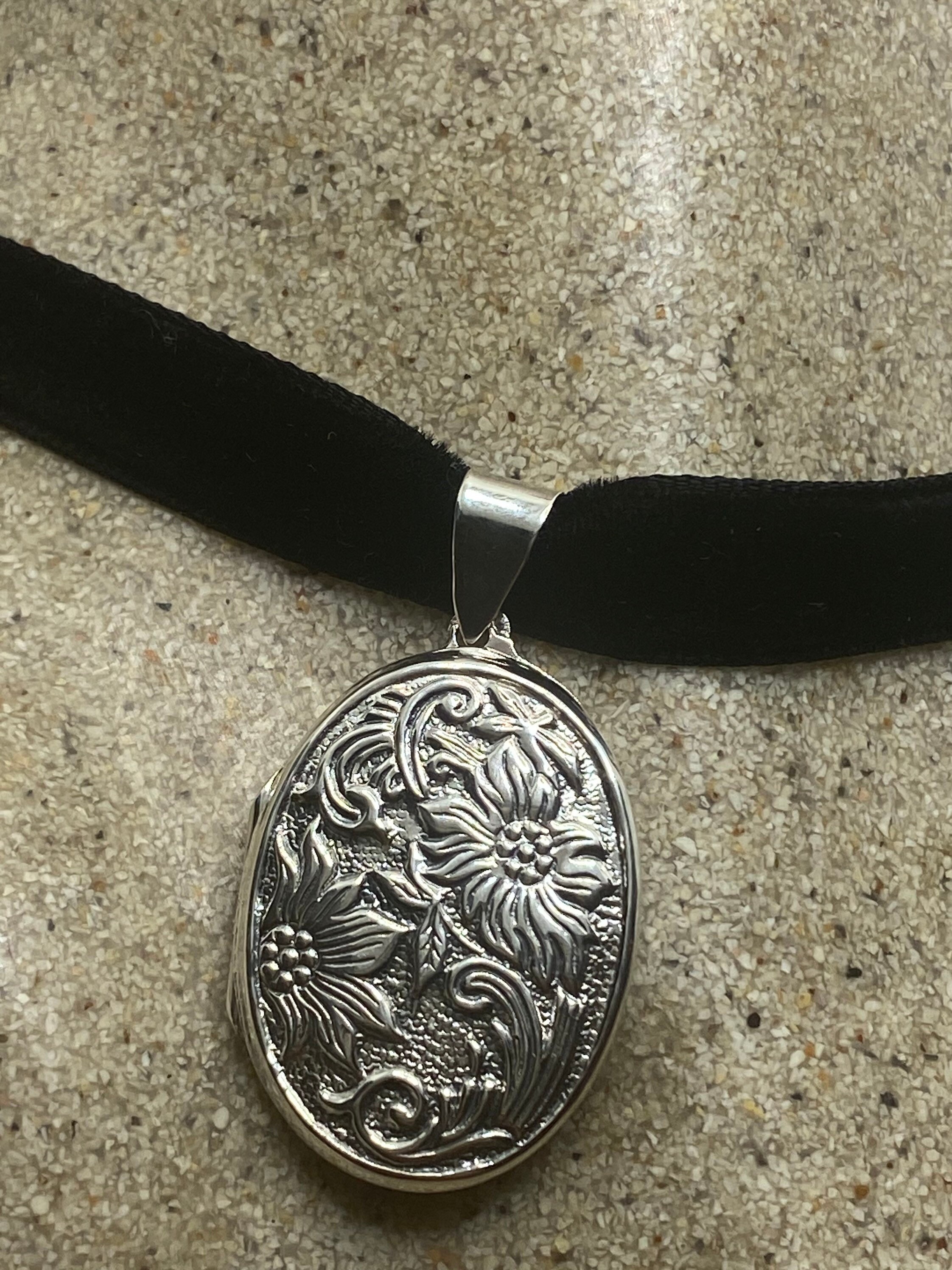 Collier Ras Du Cou Vintage En Argent 925 - Médaillon En Nacre (abalone), Occasion