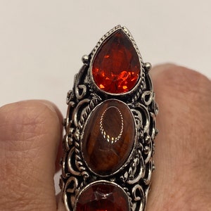 Vintage Ruby Glass Tiger Eye Ring
