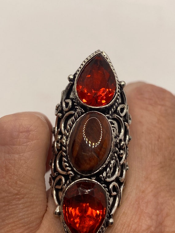 Vintage Ruby Glass Tiger Eye Ring