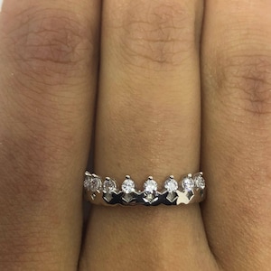 Brooklyn Line Micro Cubic Zirconia Crystal Sterling Silver Band Ring