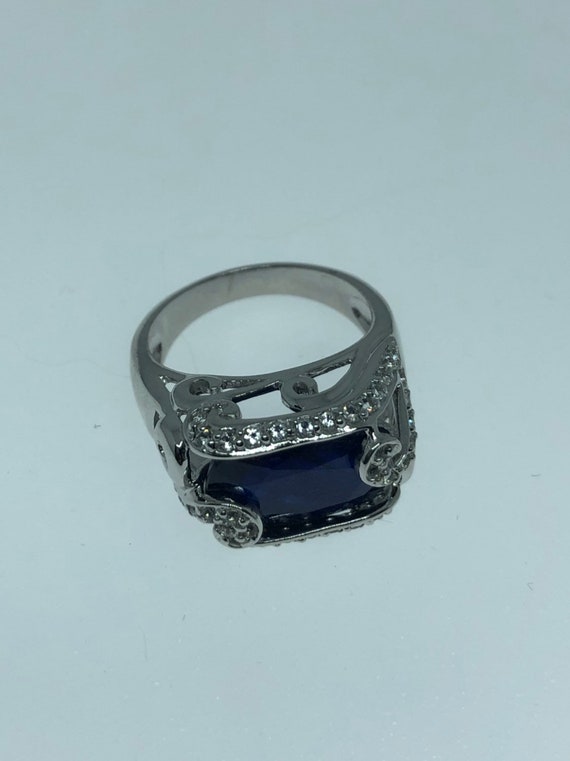 Vintage Handmade Deep Blue Sapphire and White 925… - image 3