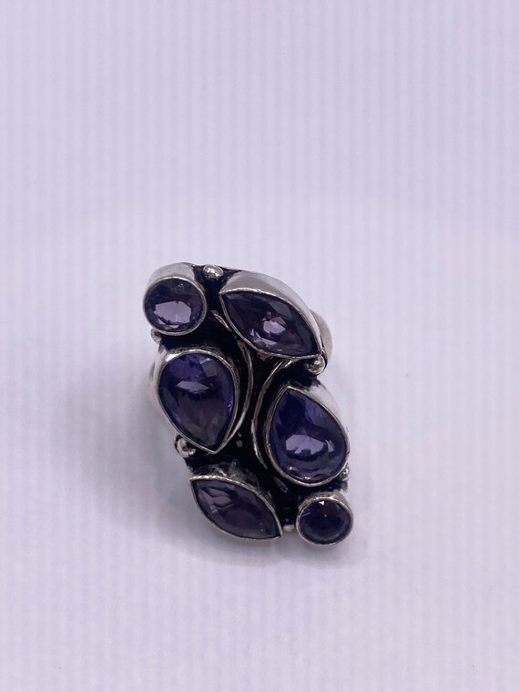 Vintage Blue Iolite Silver Statement Cocktail Ring - image 5