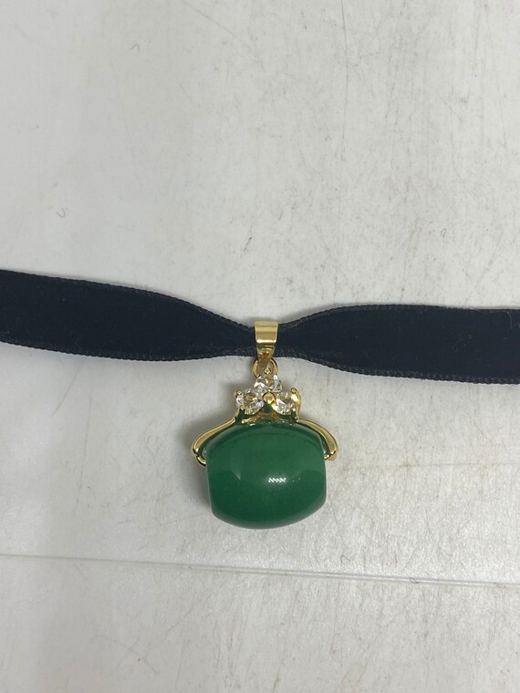 Vintage Green Jade Choker Golden Finish Necklace … - image 5