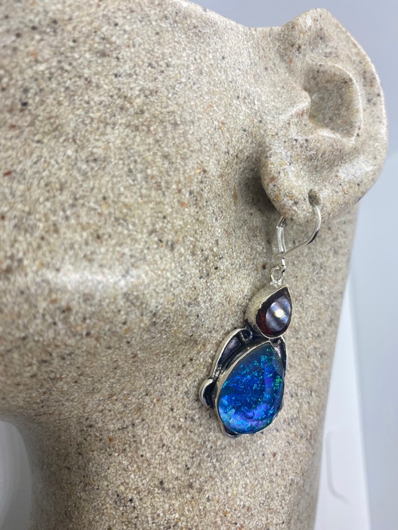 Vintage Amethyst Blue Butterfly Wing Glass Earrin… - image 7