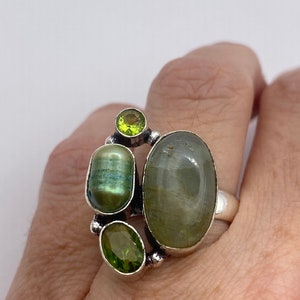 Vintage Green Pearl Peridot Jade Cocktail Ring