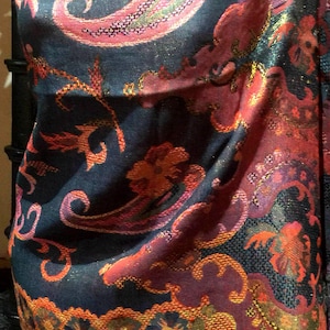 Golden Vintage Navy Blue Red Purple Paisley Brocade Pashmina Scarf Wrap