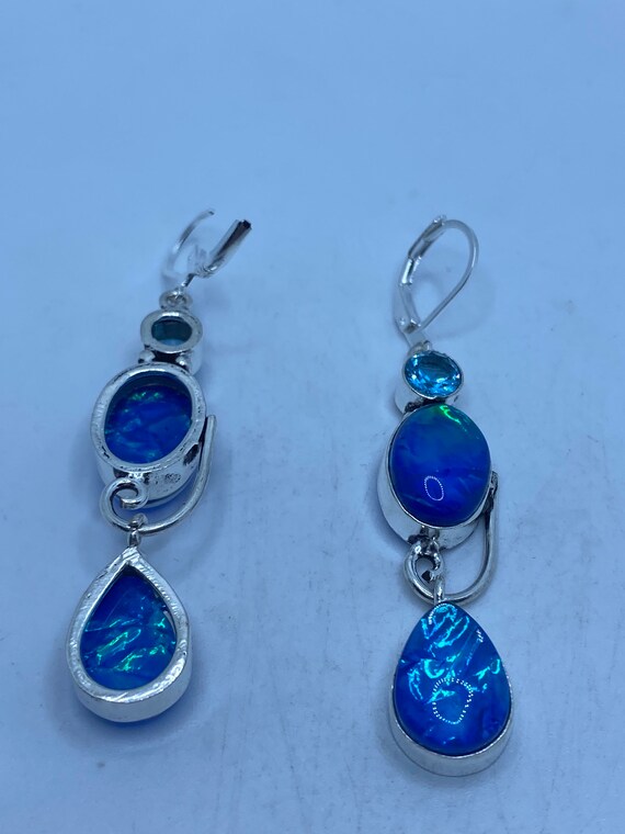 Vintage Blue Butterfly Wing Glass Earrings 925 St… - image 6