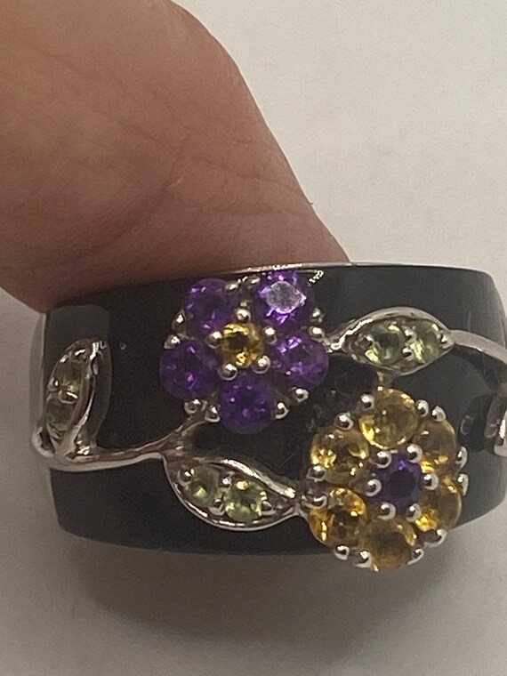 Vintage Citrine Green Peridot and Amethyst Over B… - image 3
