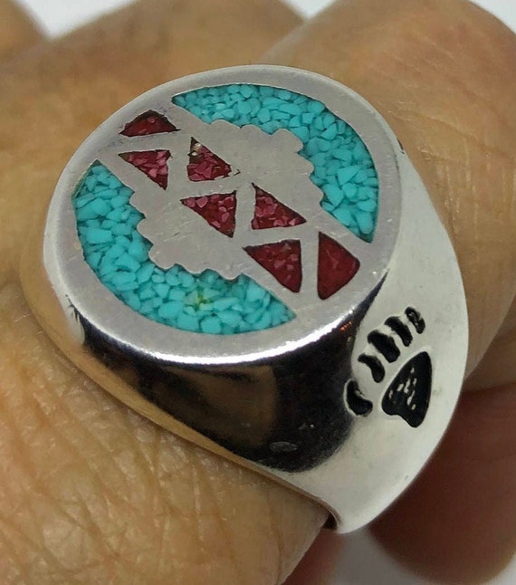 Vintage Native American Style Southwestern Turquoise Stone Inlay