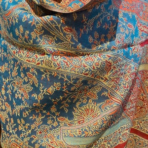 Vintage Blau Gold Paisley Brokat Pashmina Schal Wickelschal