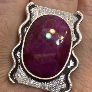 Vintage Handmade Raw Pink Ruby Silver Gothic Ring