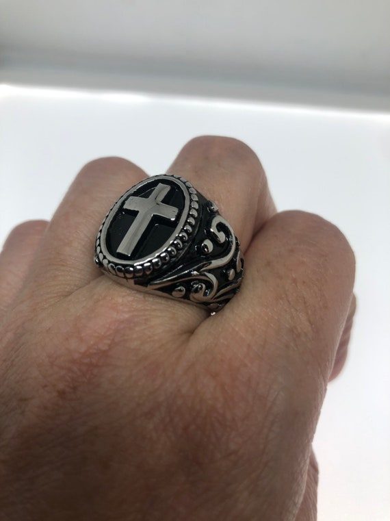 Vintage Gothic Cross Mens Ring Silver Stainless St