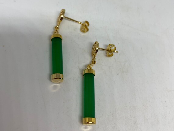 Vintage Fun Green Jade Gemstone Gold Rhodium Bron… - image 4