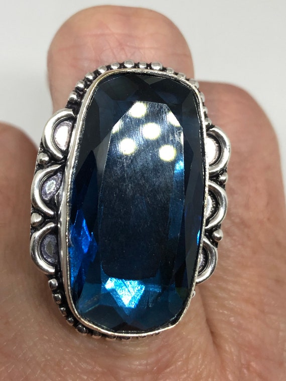 Vintage Cobalt Blue Ring Antique Art Glass  Cockt… - image 6