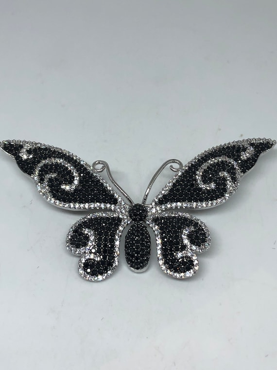 Vintage Black Crystal Gothic Styled Silver Finish… - image 1
