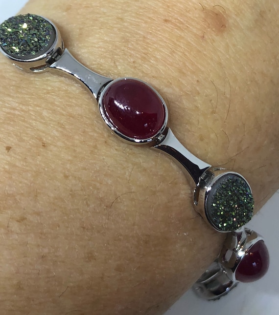 Handmade Genuine Red Ruby and Peacock Ore Druzy S… - image 7