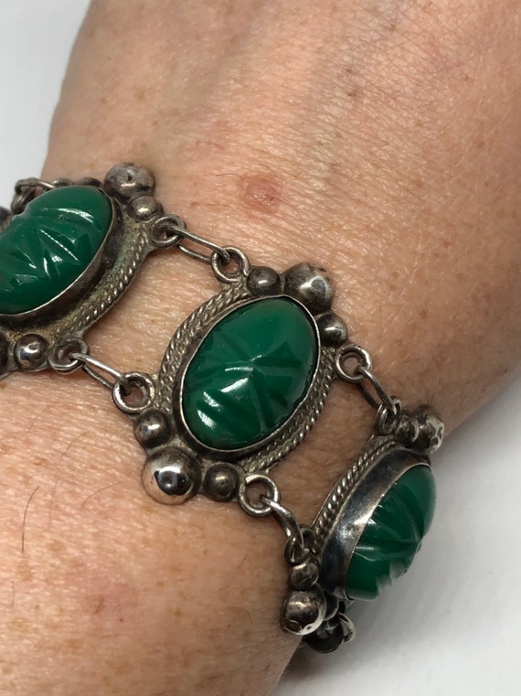 Vintage Gothic Sterling Silver Green Onyx Face Tal