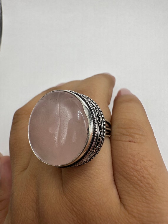 Vintage Genuine Rose Quartz Silver Ring - image 3