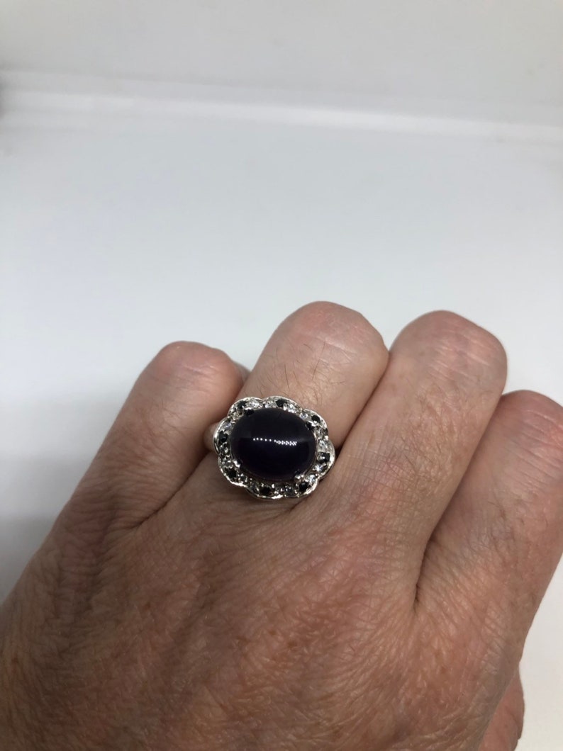 Vintage Handmade deep purple genuine Amethyst setting 925 Sterling Silver gothic Ring