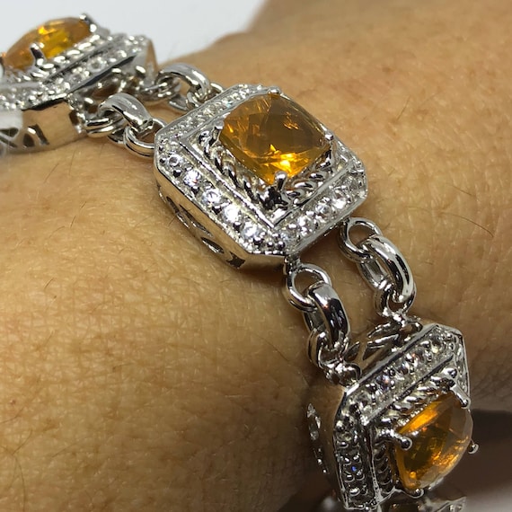 Vintage Orange Fire Opal Bracelet 925 Sterling Si… - image 1