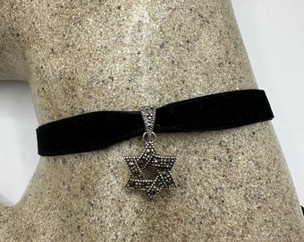 Vintage Marcasite Star of David Choker 925 Sterling Silver Pendant Necklace